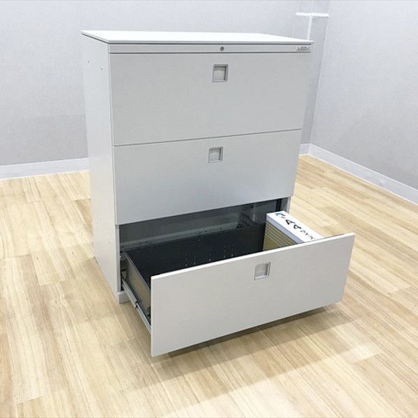 ラテラルキャビネット 3段 レクトライン 天板付 スチール オカムラ ライトスモーク