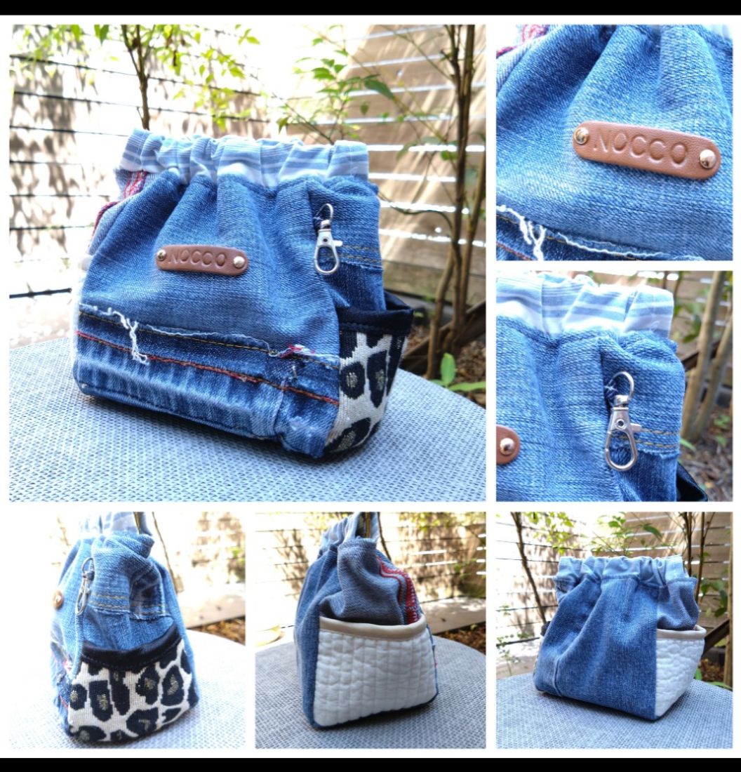 №721【Dots DENIM✖️北欧 巾着ToteBAG⚮̈♡】デニムリメイク №721【Dots DENIM✖️北欧 巾着ToteBAG⚮̈♡】デニムリメイク