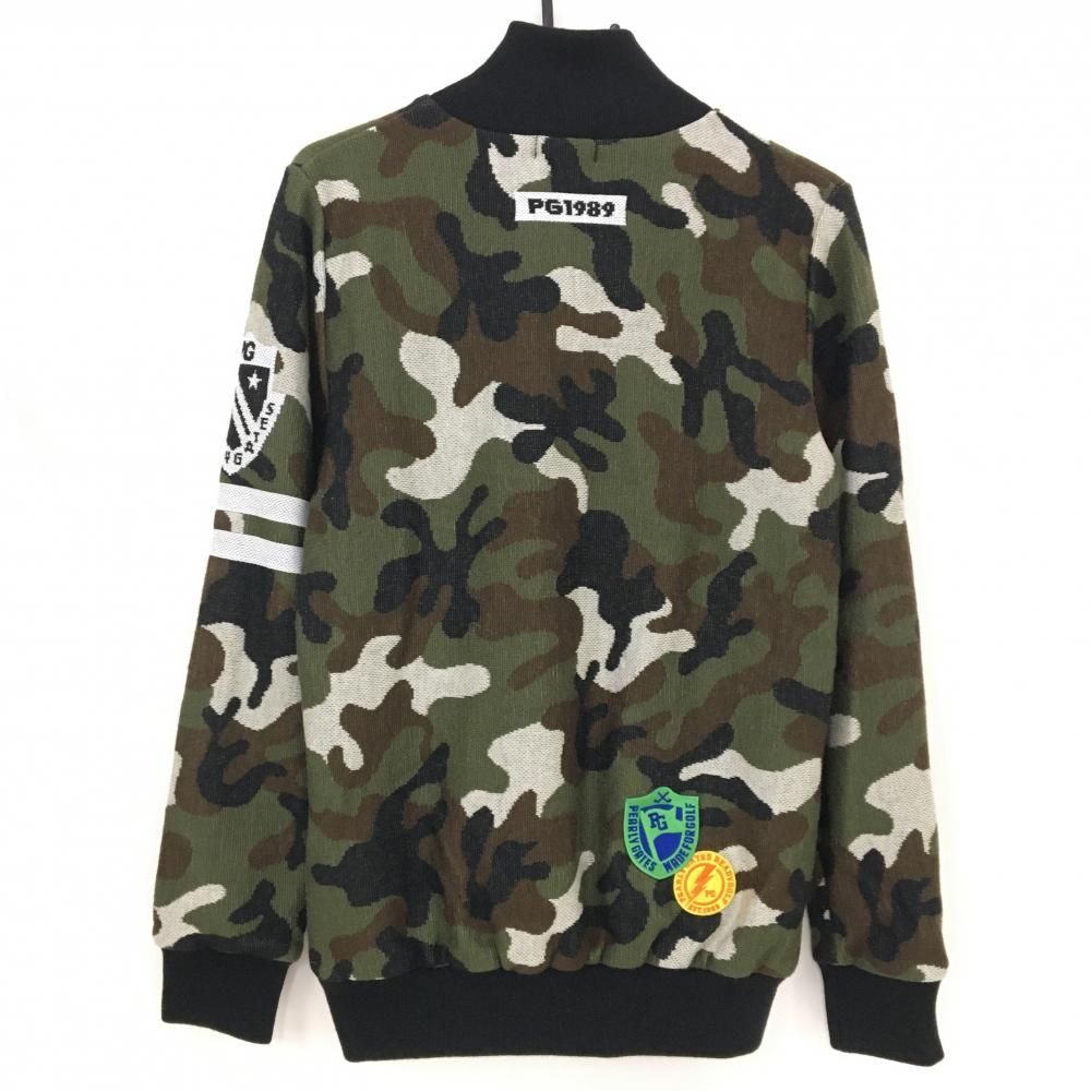 パーリーゲイツ ニットジャケット カーキ×黒 カモフラ柄 迷彩 裏地付 ウール混 メンズ 4 M ゴルフウェア PEARLY GATES