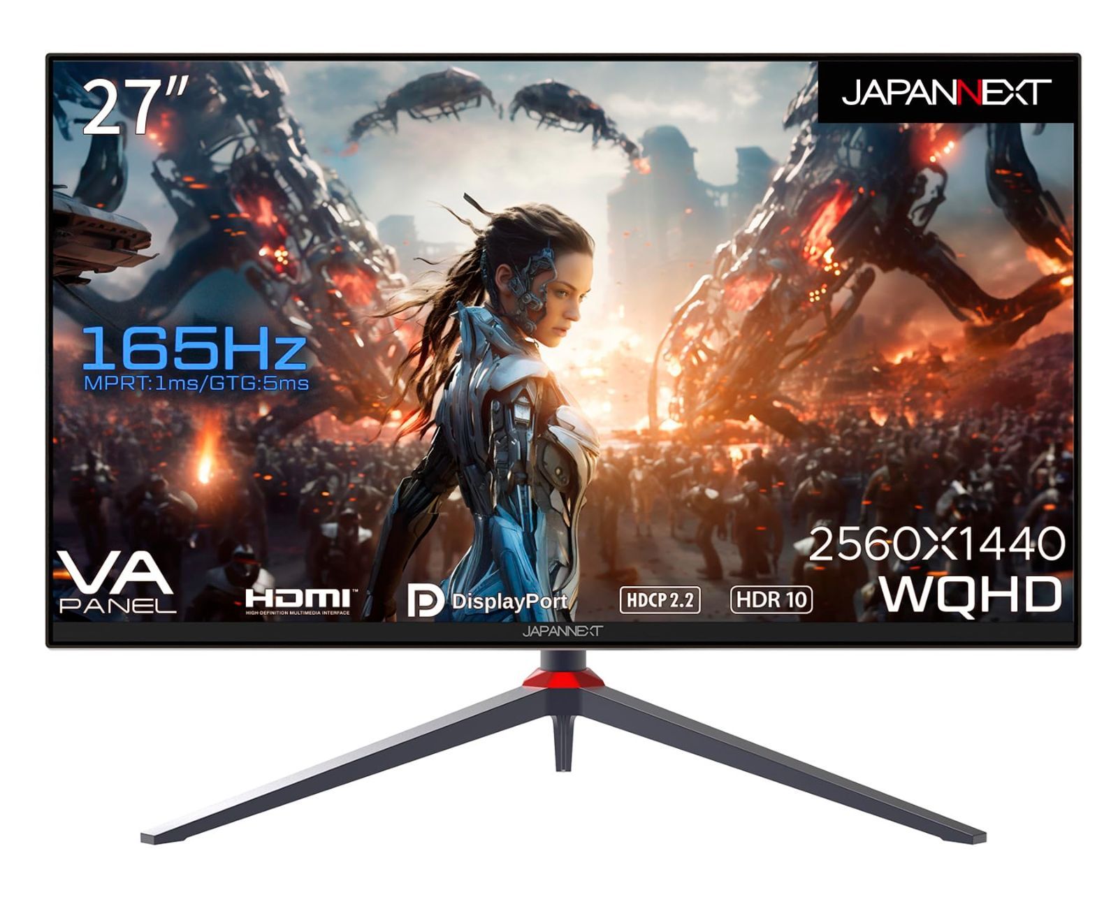 【新着商品】(HDMI/DisplayPort/VESA対応/高さ調節/回転(ピボット)機能/ブルーライトカット ディスプレイ / パネル VA 2560x1440解像度 視野角178) WQHD 1ms 165Hz JN-27V165WQHDR-HSP ゲ