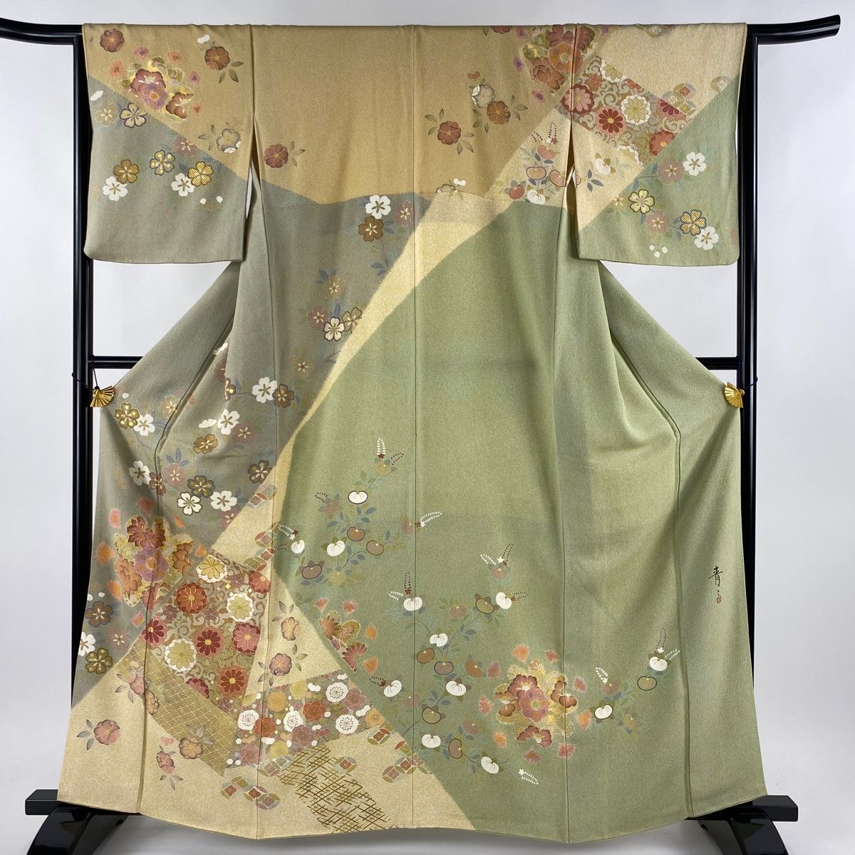 訪問着 身丈162cm 裄丈64cm M 袷 松井青々 落款 桜 菊唐草 金糸 金銀彩 薄茶色 正絹 逸品 【中古】 - メルカリ