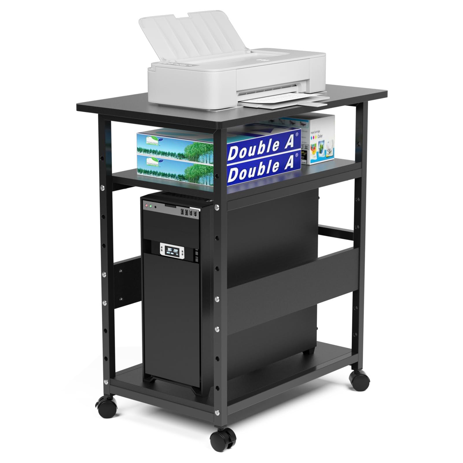 デスクワゴン サイドワゴン パソコンワゴン 高さ70cm 40 奥行 60 幅 棚板高さ調節 スリム ラック ワゴン 収納 机下 BK デスク下 3段 キャスター付き cpuワゴン pcワゴン