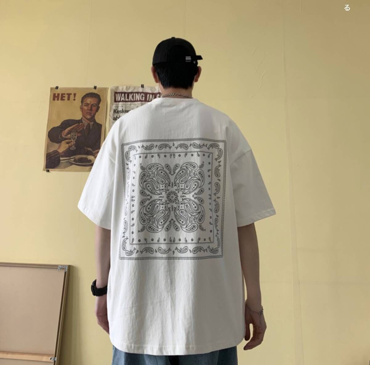 ビッグシルエット ホワイト ペイズリー 半袖 Tシャツ ストリート ビッグシルエット ホワイト ペイズリー 半袖 Tシャツ ストリート