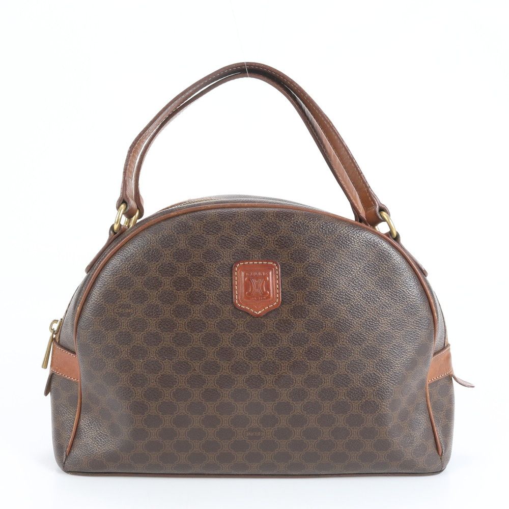 美品 ヴィンテージ セリーヌ マカダム レザー トート バッグ 肩掛け ショルダー ハンド ブラウン 茶色 レディース RUE CU18-10【】