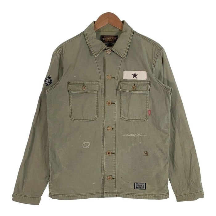 NEIGHBORHOOD ネイバーフッド 10SS SAVAGE BDU C-SHIRT-LS ダメージ加工 ミリタリーシャツ オリーブ ワッペン 101GRNH-SHM01 Size M