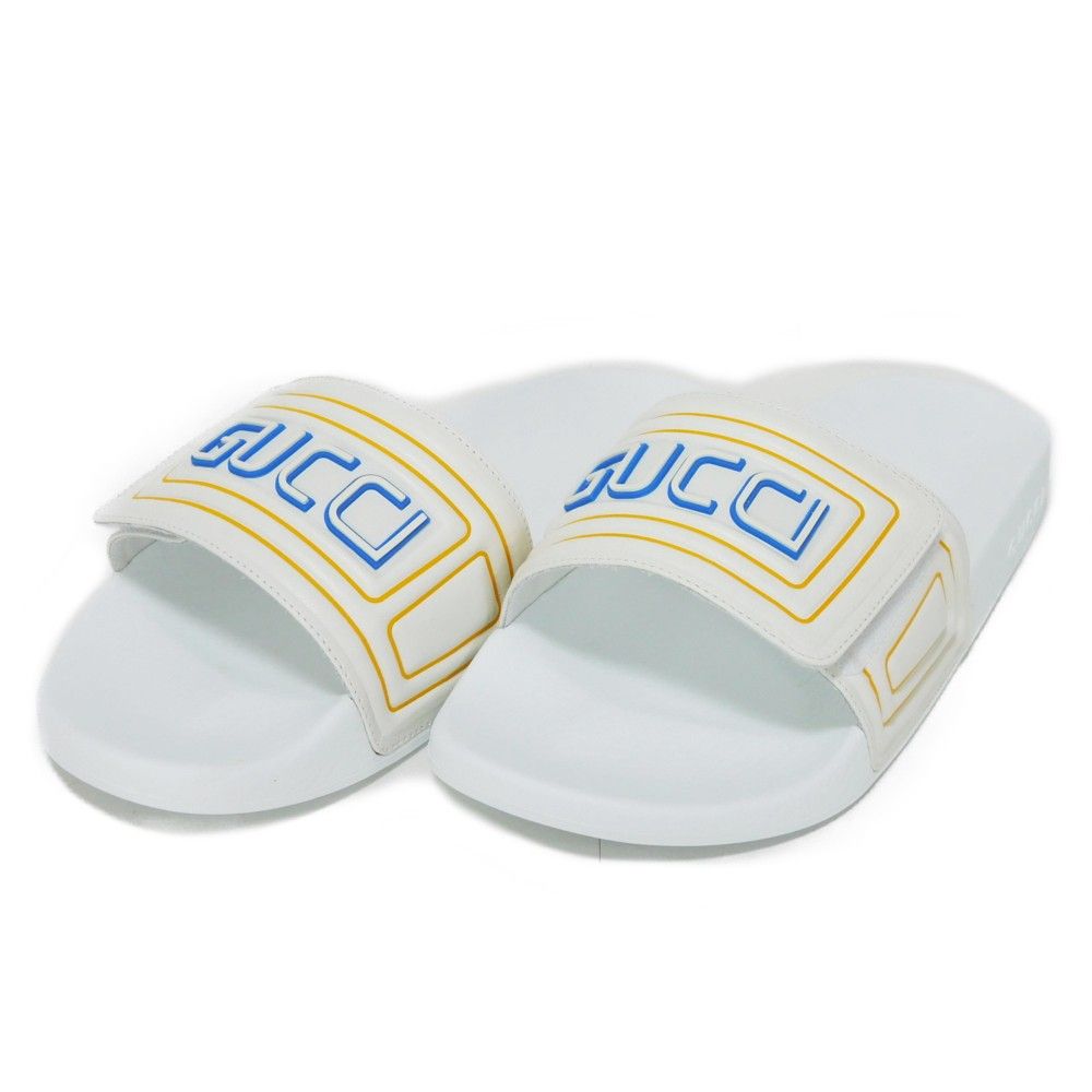 GUCCI / サンダル/38/CLR GUCCI グッチ スライド ロゴ サンダル 8 ブルー イエロー 27cm 未使用