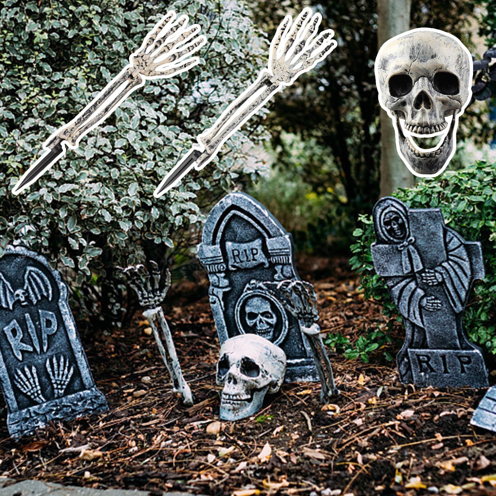  売切注意 デコレーション インテリア 屋外 屋内 庭 パーティー 店舗 お化け屋敷 置物 リアル モデル 骸骨 小道具 飾り 装飾品 そっくり スカル 恐怖 プラスチック製 スケルトンの手 頭蓋骨 3点セット スケル ハロウィン 季節 年中行事