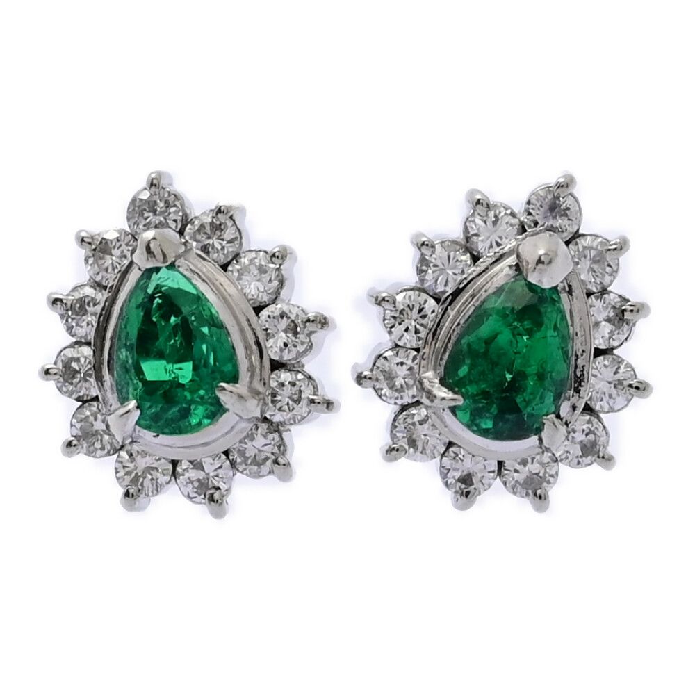 EM0.36ct/FD:0.3ct/取り巻きセッティング･5月誕生石･エメラルド･ダイヤモンド ピアス/Pt900-2.1g/プラチナ/プレゼント【♀】【S】【レディース】★■590693【】