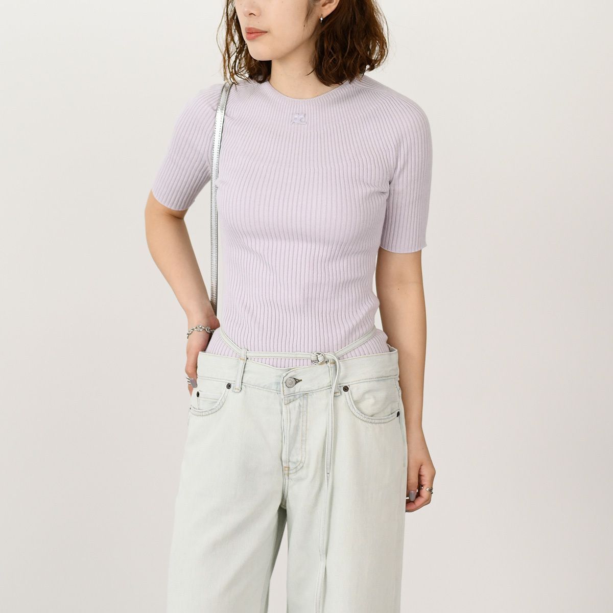 Courreges クレージュ ニット トップス SOLAR ライト リブ