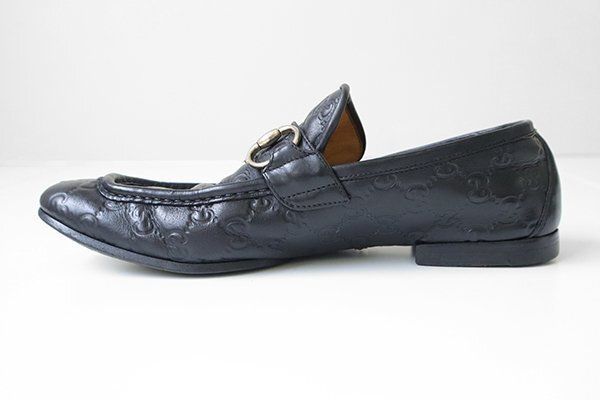 ◆美品◆ GUCCI ローファー 靴 GG柄 シマ レザー GUCCI GG PATTERNED EMBOSSED DESIGN LEATHER HORSE BIT LOAFER