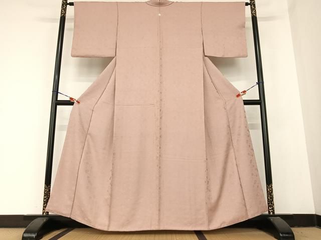 平和屋着物●上質な色無地 菊唐草地紋 蘇芳香色 正絹 AABB6409zg