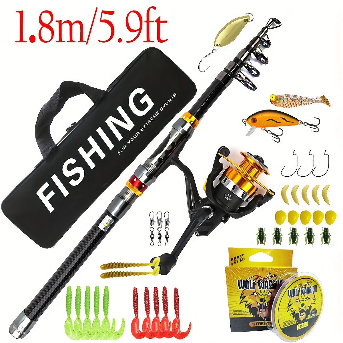 携帯に便利 伸縮式カーボン製釣り竿フルセット