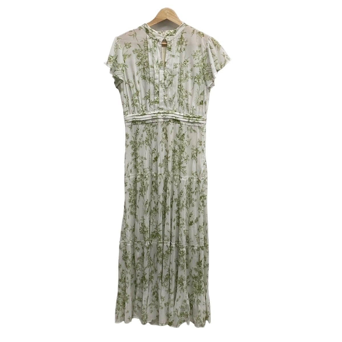 FRAY I.D フレイアイディー ワンピース サイズ1 S レディース - 白×カーキ 半袖|マキシ丈|花柄|フリル|プリーツ