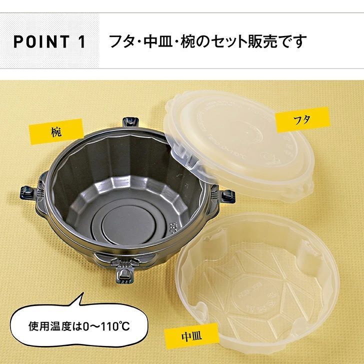 プラ製麺・汁物用使い捨て【漏れない】容器、「スープロック」篏合3点×200組