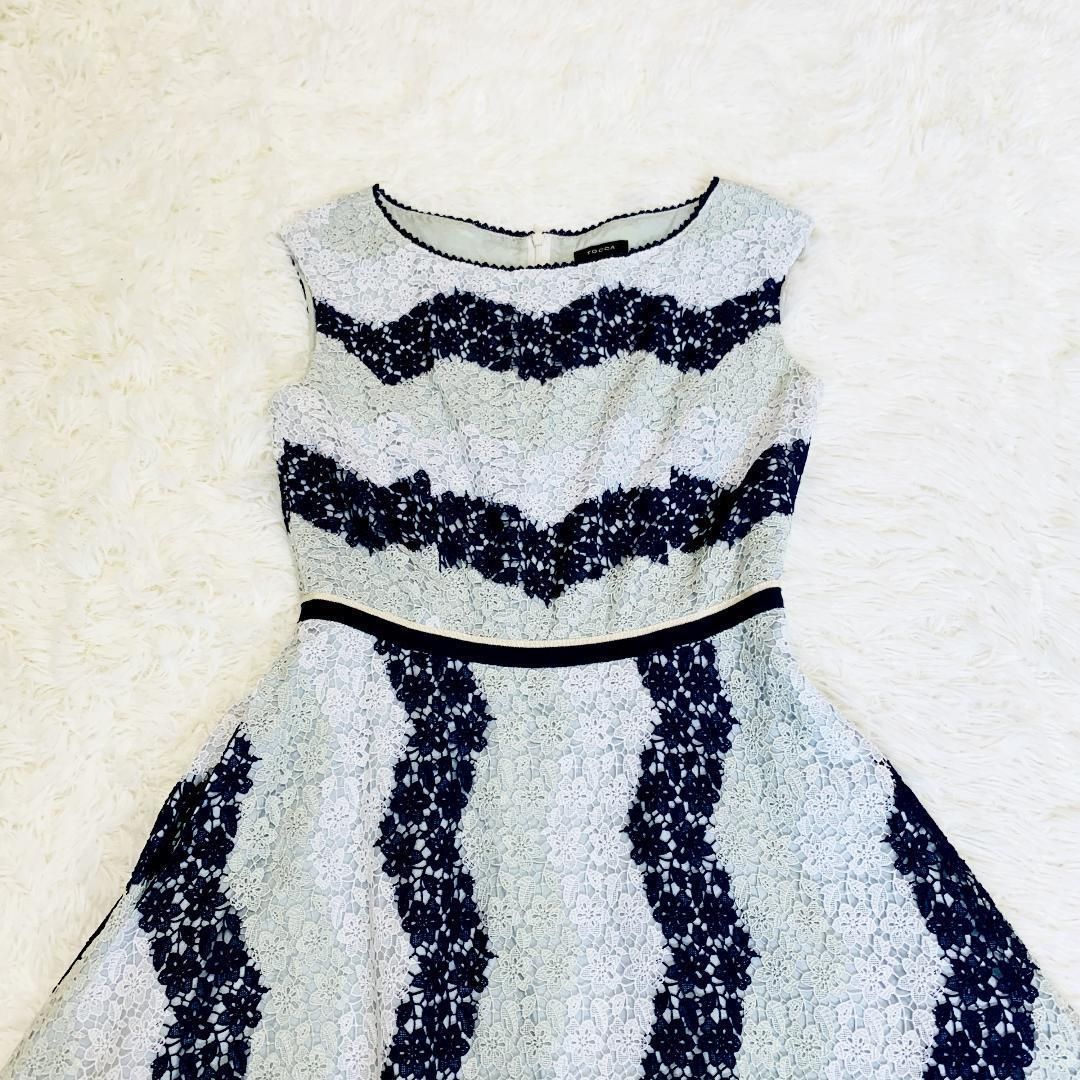 TOCCA トッカ 華やかクロシェレースドレスワンピース 0 ブルー □