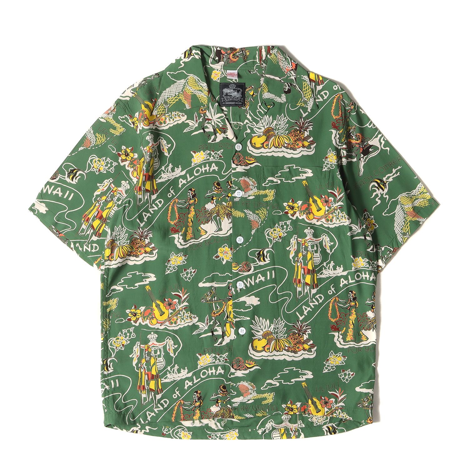 KONA BAY コナベイハワイ シャツ サイズ:XS ハワイアン柄 レーヨン アロハシャツ グリーン ハワイ製 トップス ハワイアンシャツ カジュアル 半袖【メンズ】