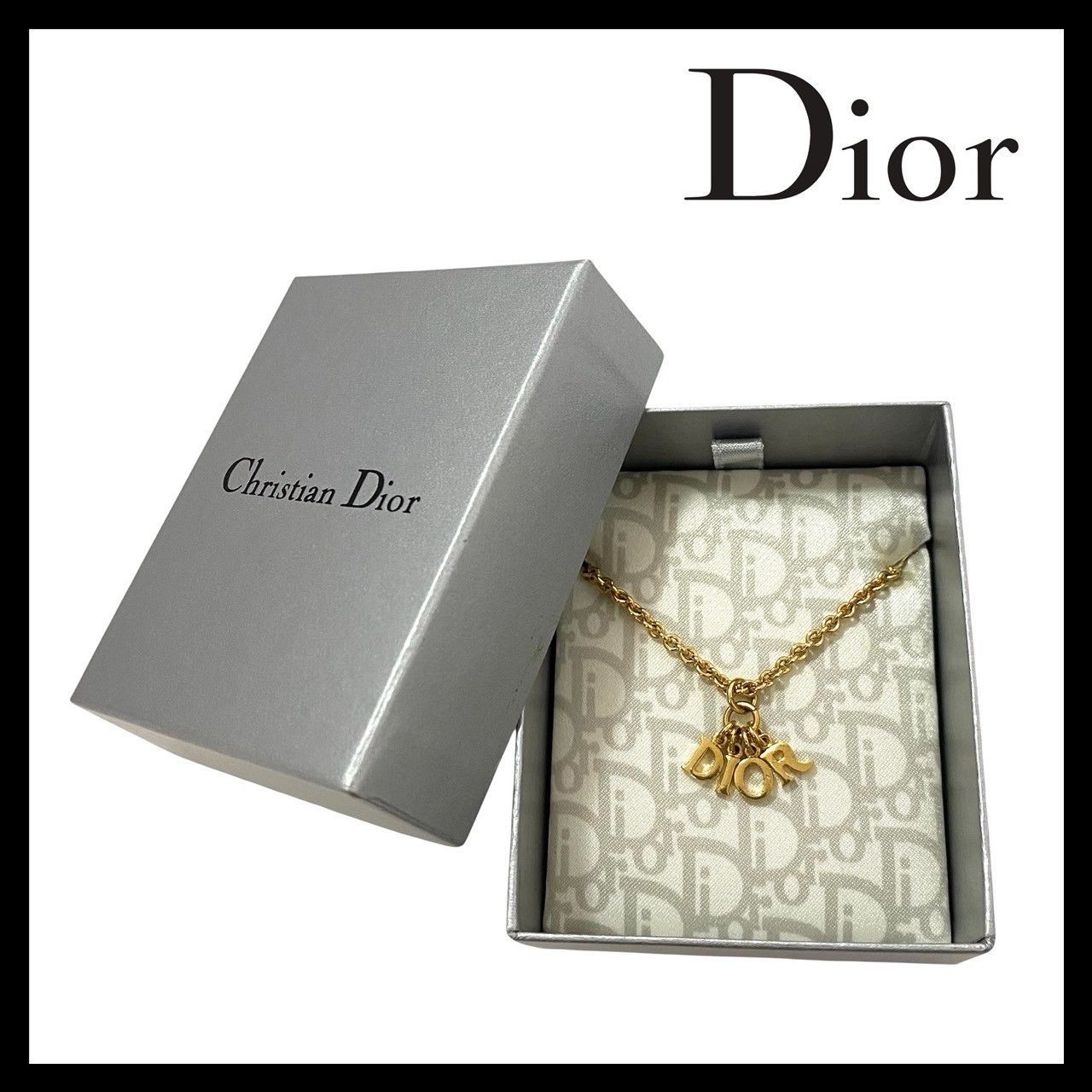 レディース 【Dior】ロゴ 4連 チャーム ネックレス ゴールド/金カラー 