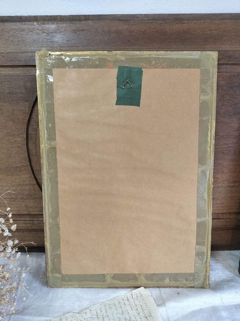 フランス アンティーク 木製ファッションイラスト付きフレーム額