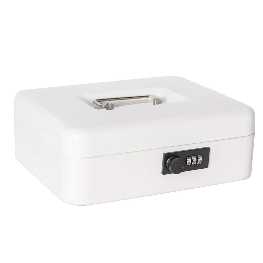 Jssmst（ジェスマット） 手提金庫 ダイヤル式 金属製 25x20x9cm A5サイズ CB0701L (ホワイト)