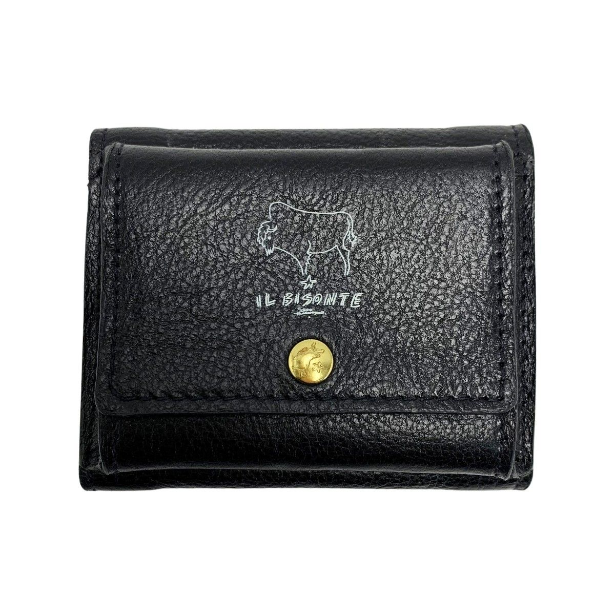 IL BISONTE イルビゾンテ ホワイトロゴ ブラック レザー 3つ折り財布