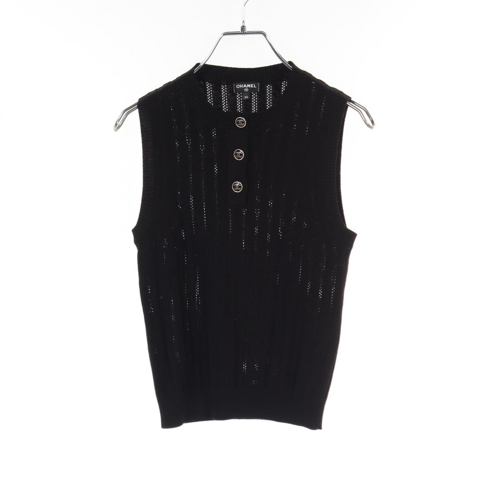 シャネル CHANEL ベスト ココマークボタン リブニット P70420 ブラック コットン ゛ニット レディース Used A