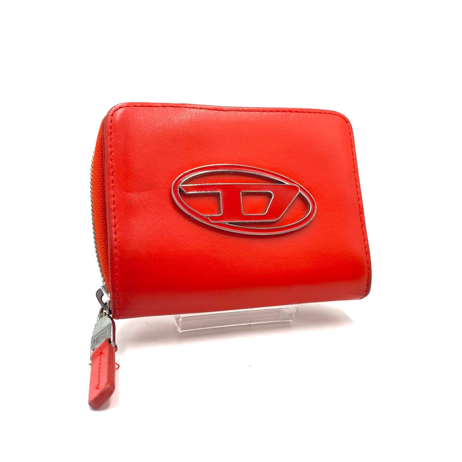 DIESEL ディーゼル 財布 ウォレット 二つ折り ロゴ 赤 レッド ラウンドジップ レザー