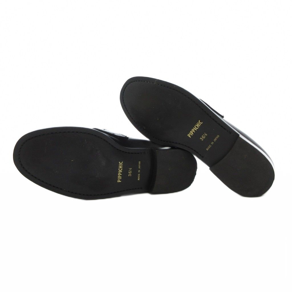 PIPPICHIC ピッピシック JEWERLY 黒 レザー フラットシューズ ピッピシック PIPPICHIC ローファー ターンロック レザー 23.5cm