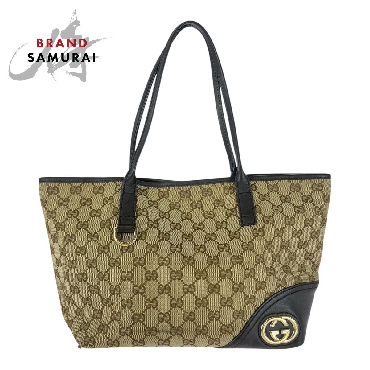 GUCCI グッチGGキャンバス レザー 本革トート バッグ　ゴールド金具 GUCCI グッチ アビー ブラウン ゴールド金具 GGキャンバス