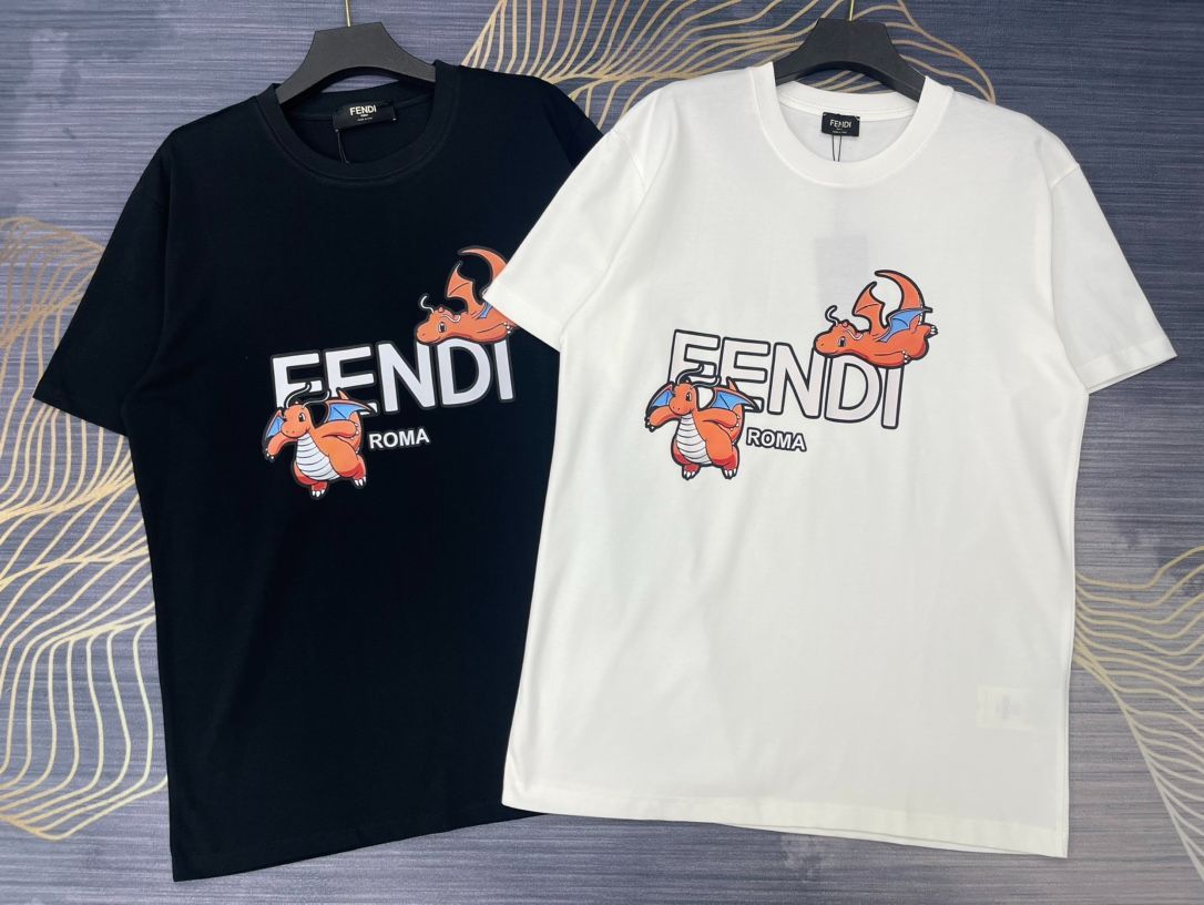 新品 FENDI フェンディ 24SS新作 カートゥーンロゴ 半袖Tシャツ ホワイト/ブラック 男女兼用