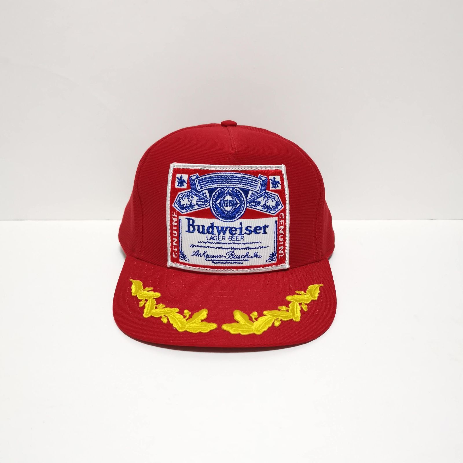 メンズ 90s USA製デッドストック Budweiser 刺繍 トラッカーキャップ 赤
