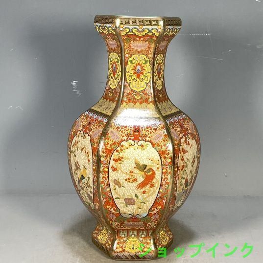 清乾隆琺瑯彩花鳥図紋六稜賞瓶 景徳鎮 陶磁器 装飾