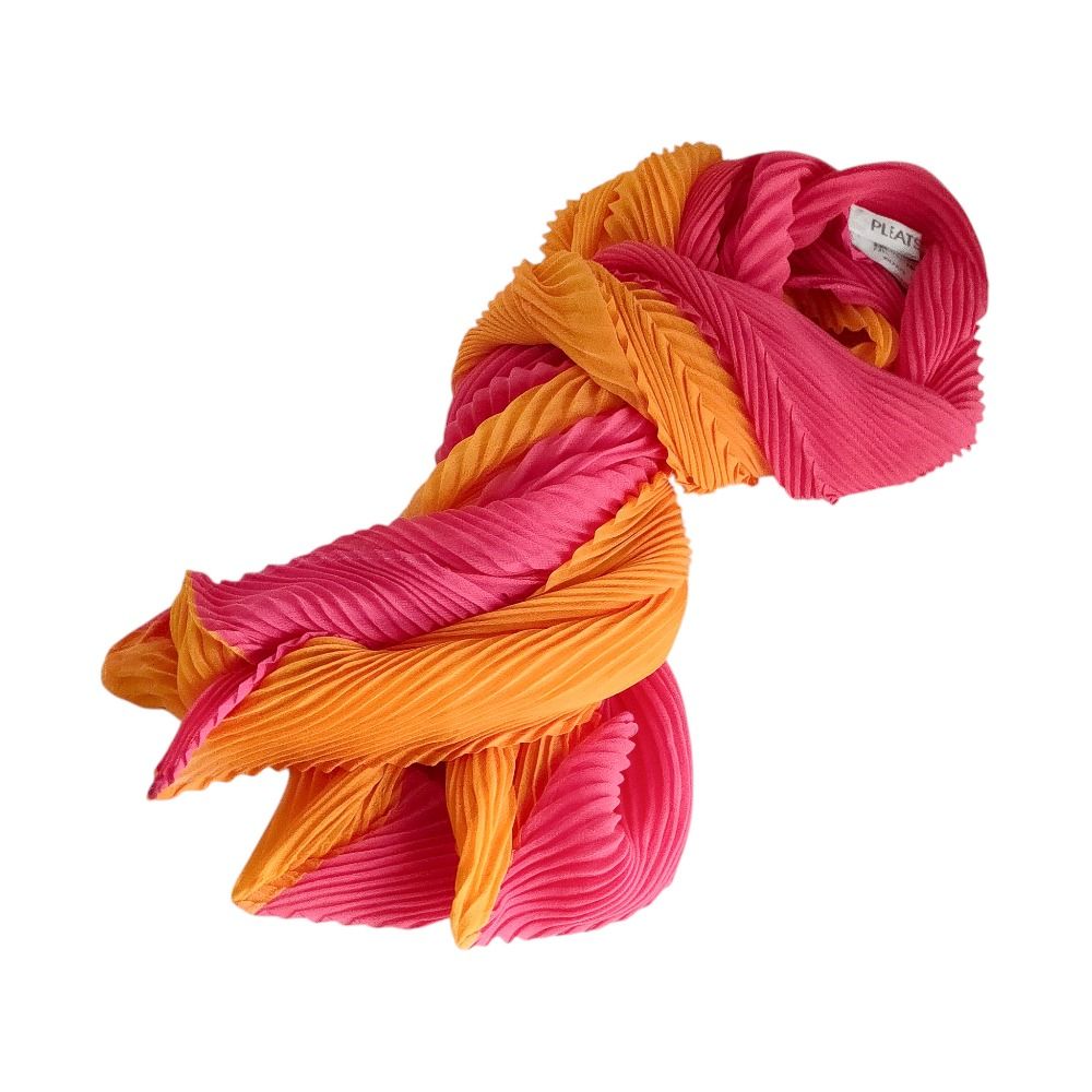 Pleats Please Issey Miyake プリーツプリーズ イッセイミヤケ バイカラー ストール マフラー PP34AD376 ピンク オレンジ レディース 古着