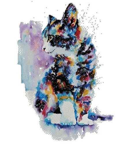 【数量限定】cat and colors counted cross stitch kits 14 ct 猫と色、クロスステッチキット 220x 299 ポイント、50x64cm クロスステッチ