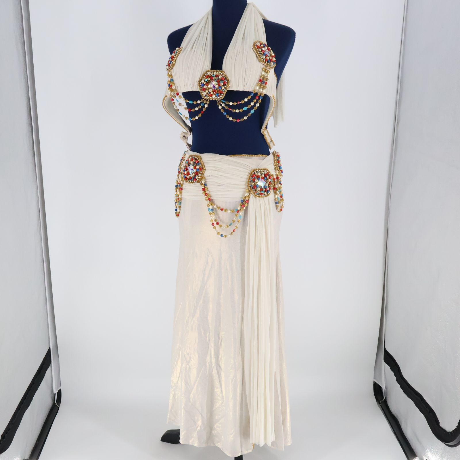 ベリーダンス衣装　エジプト製 エジプト製ベリーダンス用オリエンタル衣装】オレンジ×シルバー