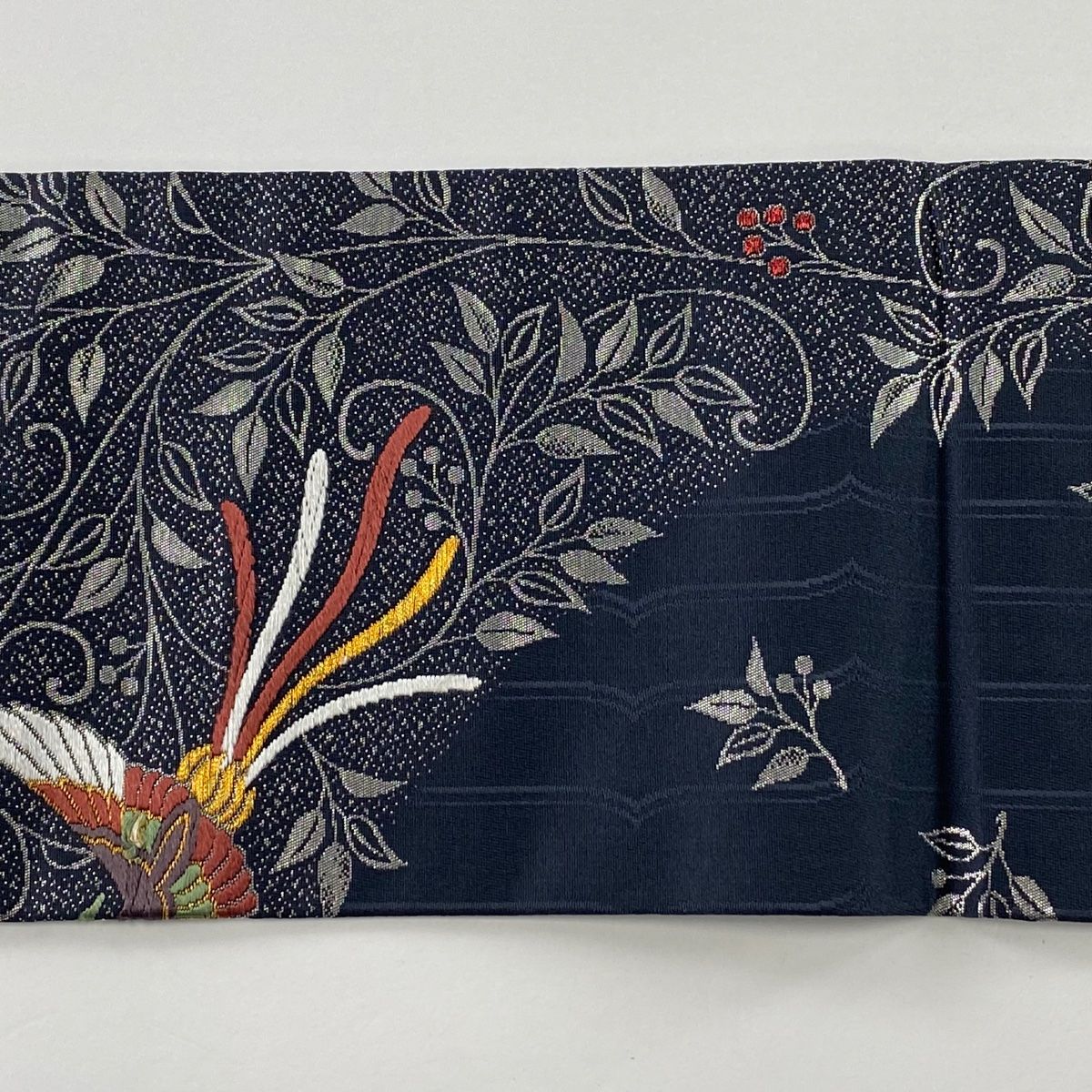 名古屋帯美品 開き名古屋帯 美品 秀品 鳥 草花 金彩 黄土色 正絹｜中古・古着
