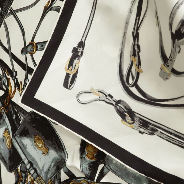 HERMES カレ90 Brides Rebelles 馬具の抵講 スカーフ シルク 100