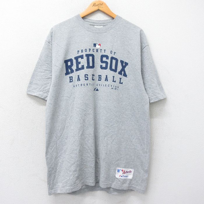 XL/古着 マジェスティック 半袖 ビンテージ Tシャツ メンズ 00s MLB ボストンレッドソックス ロング丈 クルーネック グレー メジャーリーグ