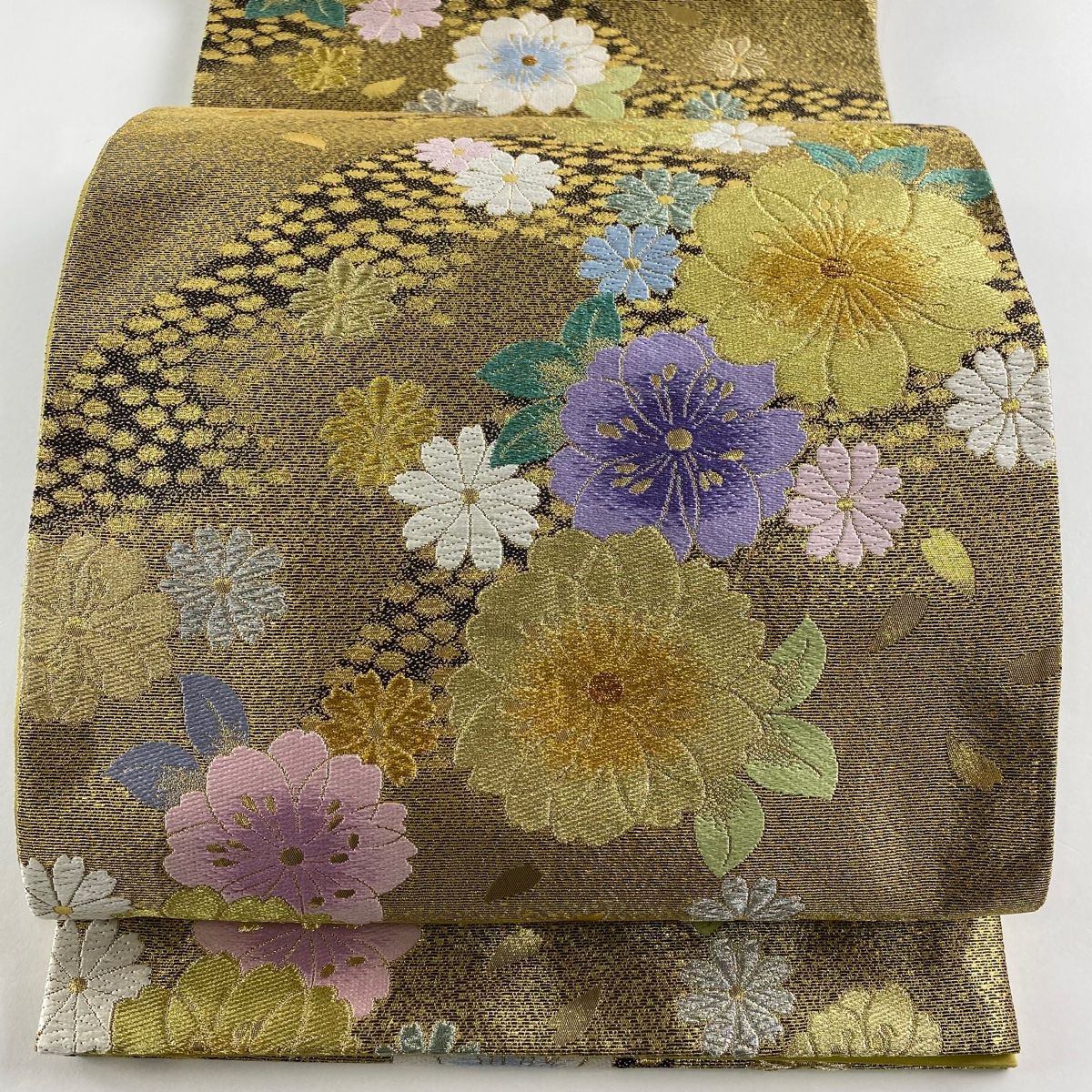 り*じ様 (あ870)アンティーク振袖㊗️金に輝く菱形花唐草模様✨4点セット 正統派古典 黄/赤/からし 菊柄/小花柄 ビタミンカラー 人と被ら