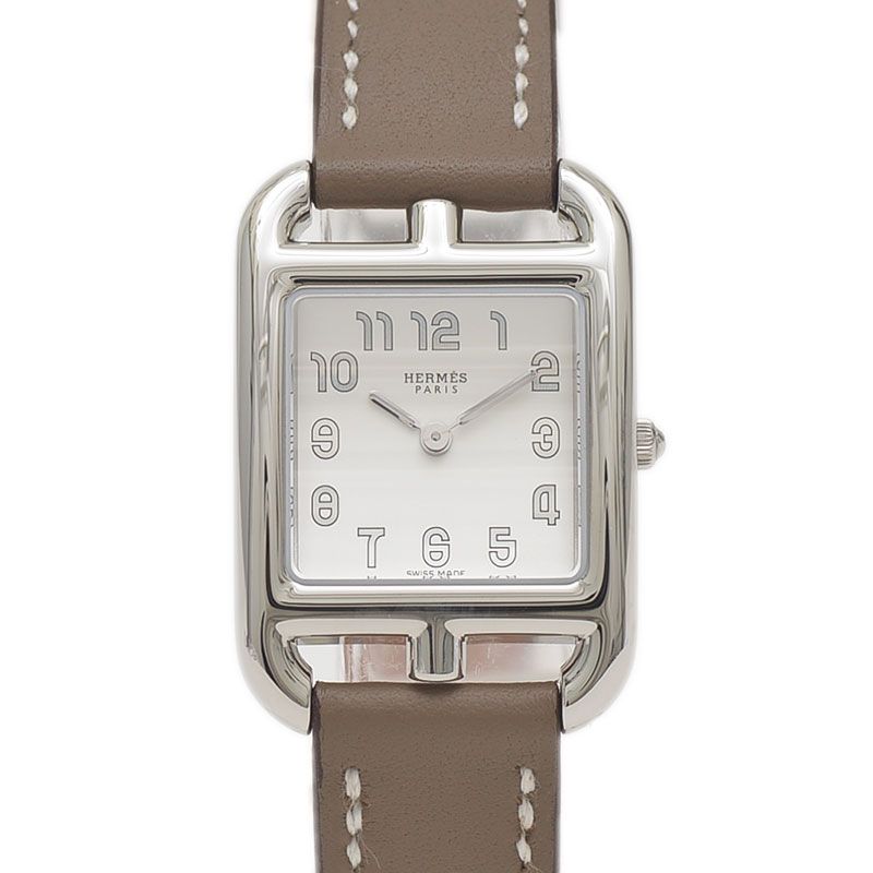 エルメス ケープコッド レディース シルバー文字盤 SS/レザー  