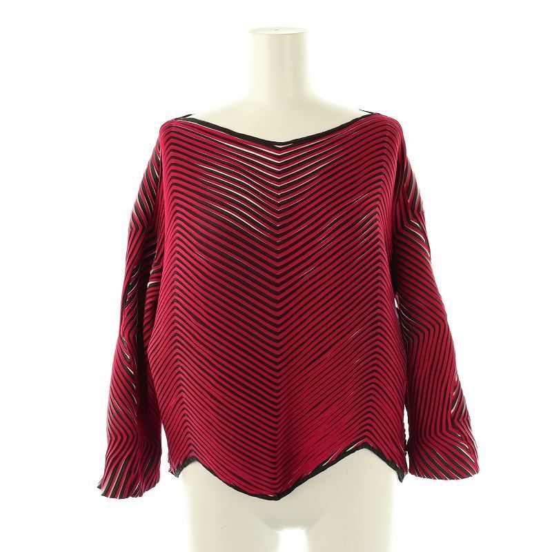 イッセイミヤケ ISSEY MIYAKE 立体プリーツトップス カットソー 七分袖 2 レッド ブラック IM91FJ031 |DF OS