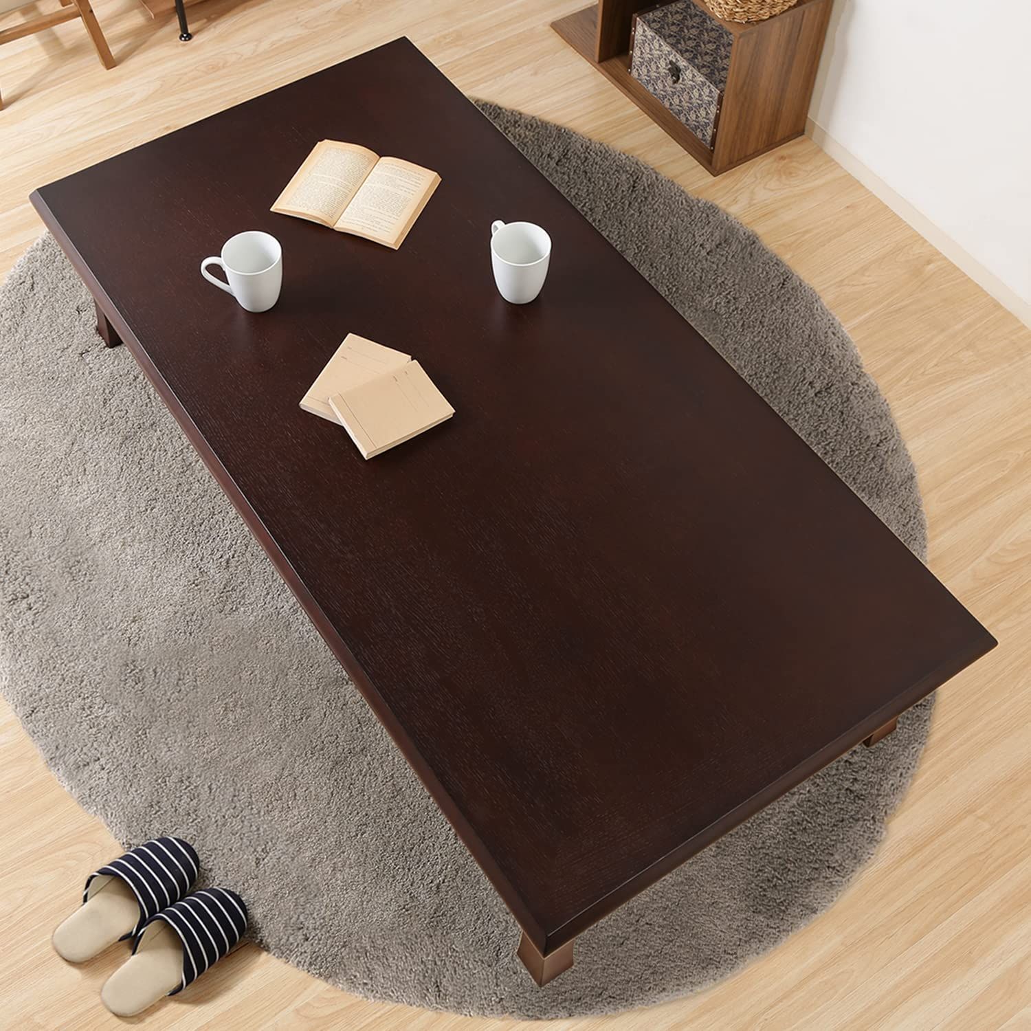 数量 折りたたみ 幅150×奥行75×高さ34cm 紫檀色 テーブル 和室用 ローテーブル 座卓 天然木使用 来客用 不二貿易 73482