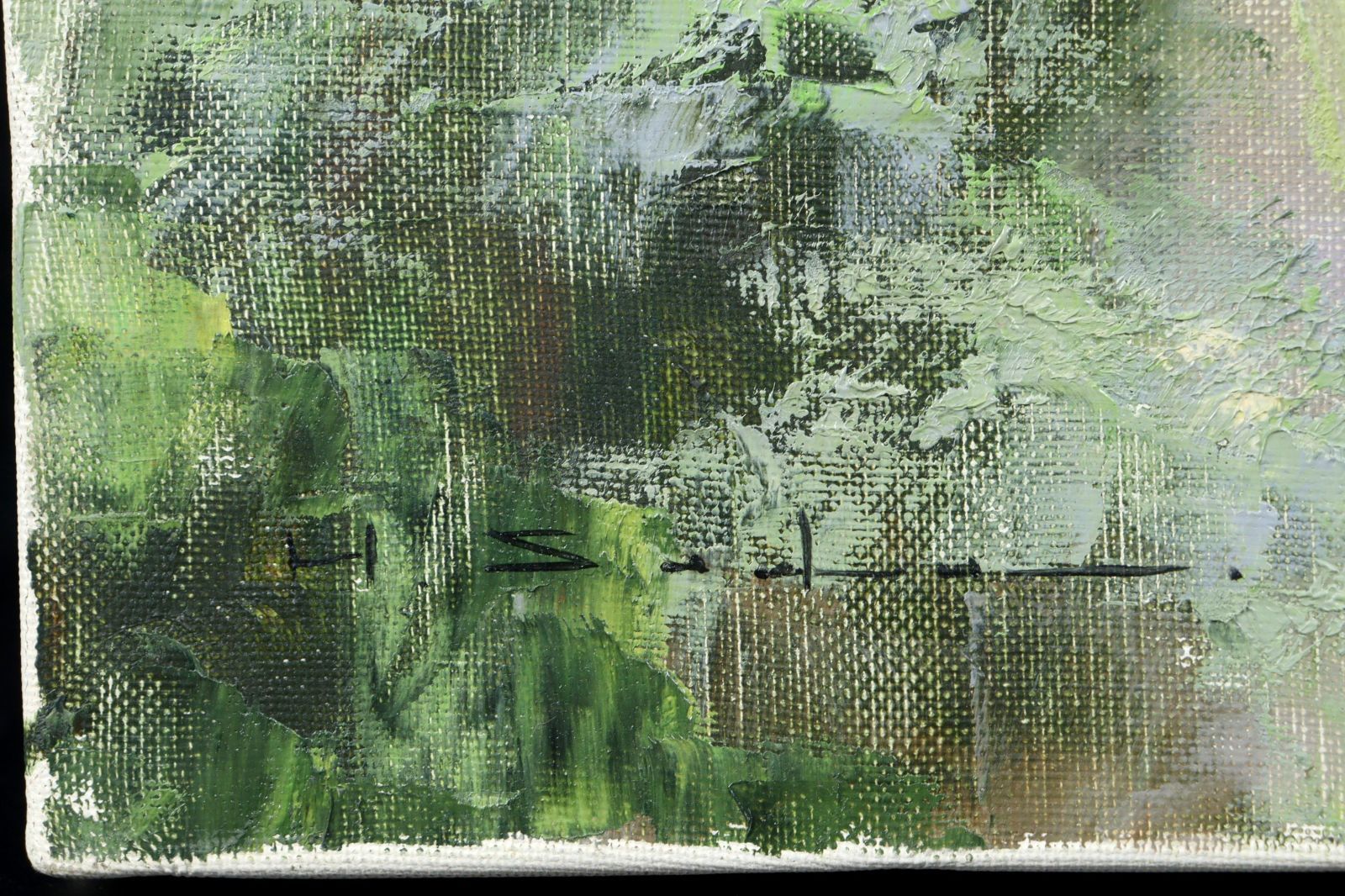 金箔風景画 佐田光 「越後三山」 肉筆油彩20号 山風景画 唐物 骨董 古美術