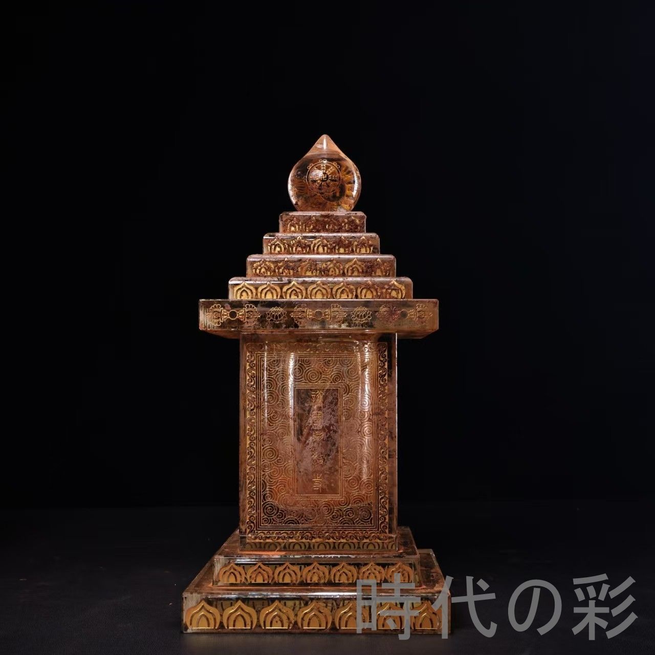 中国古美術 清代 老水晶 銘文 描金 舎利宝方涵塔 佛骨再生舍利入 唐物 骨董品 細工 古賞物 置物 時代物 収集 古美味 旧家蔵出 R07100313