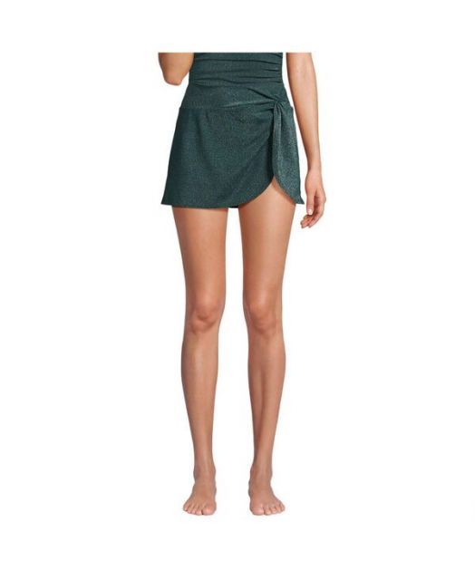 送料無料 ランズエンド レディース スカート ボトムス Women s Chlorine Resistant Shine Twist Front Mini Swim Cover-up Skirt Deep balsam shine