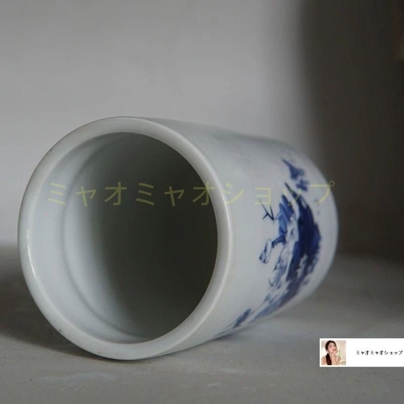 青花蝦趣花口筆筒 水盂 古文房具 書道具 文房具 現代工芸品 美術品 青花蝦趣花口筆筒 水盂 古文房具 書道具 文房具 現代工芸品