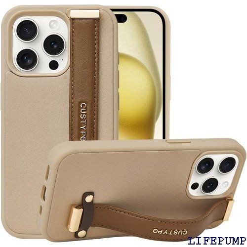 CUSTYPE iphone 15Pro Max 6.7インチ適応ケース iPhone 15promaxケースバンド付き スマホケース グリップu0026スタンド機能 アイフォン15プロマックスケース レザーケース 片手操作 落下防止 ハンディベ 