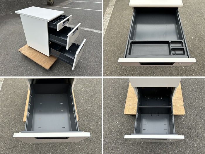 一部地域 プラス 脇机３段 鍵付き 正面にシミあり ホワイト サイドデスク F-EA-235-1022A MARWIL-DEMENAGEMENTS_CH