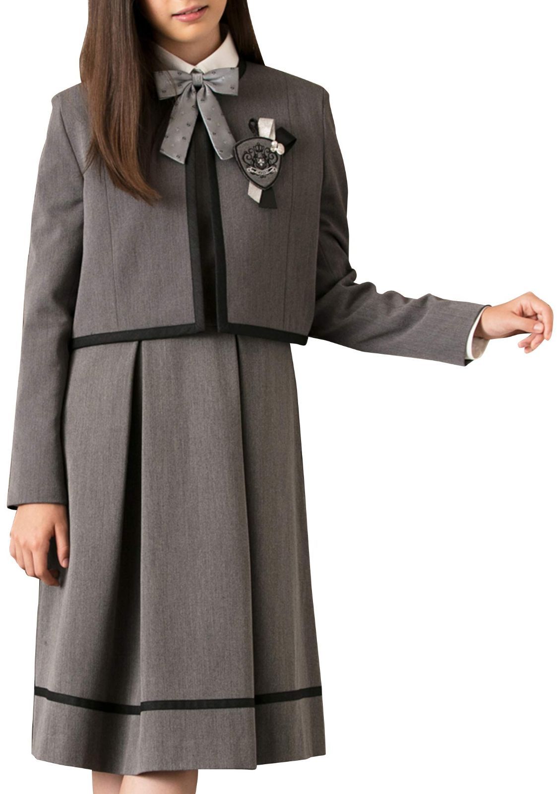 在庫 アリサナ 卒業式 小学生 女の子 スーツ 子供服 フォーマル エミリア ワンピース ジャケット ワッペン リボンタイ の 4点 セット