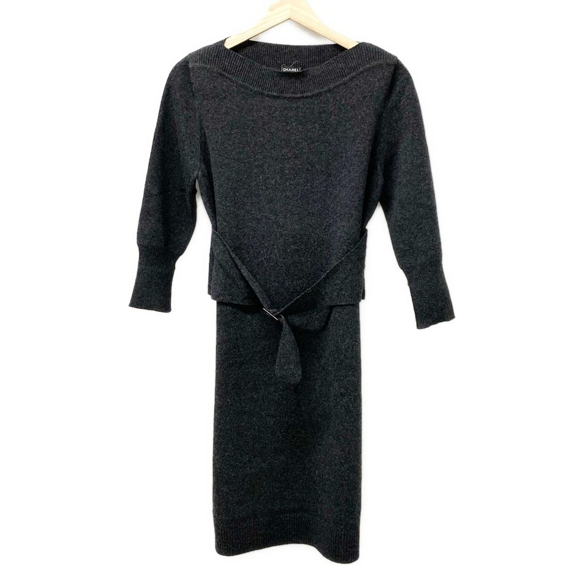 CHANEL シャネル ワンピース サイズ42 L レディース - P36497 ダークグレー 七分袖|ひざ丈|ニット|肩パッド