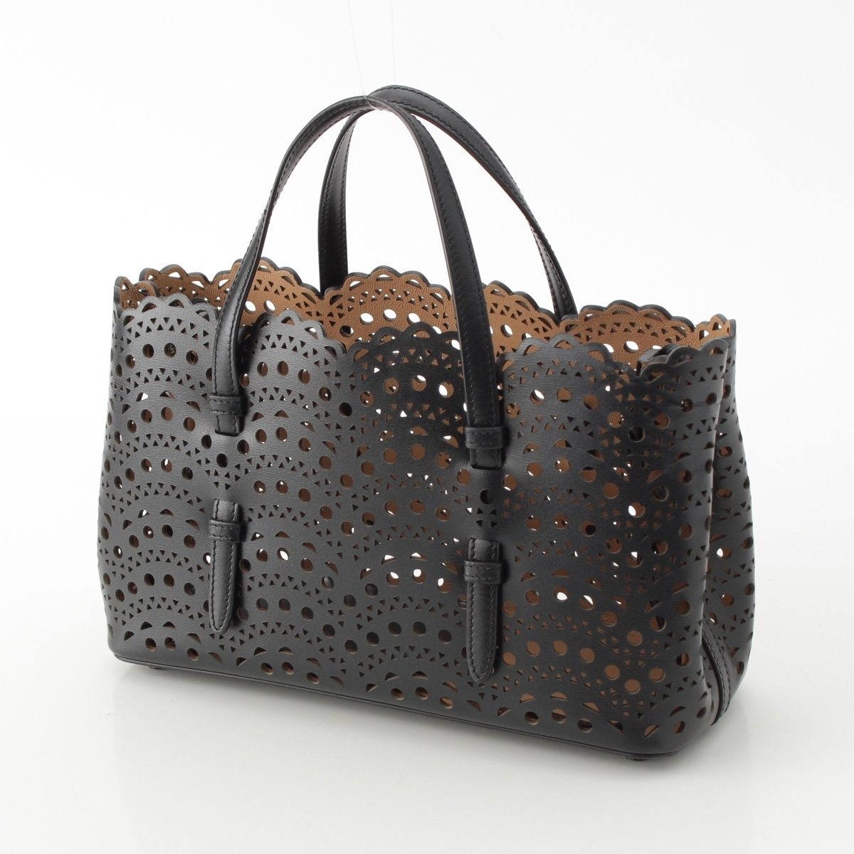 アライア Mina25 EW レザー パンチング 2WAY ハンドバッグ ショルダー ポーチ付き ブラック